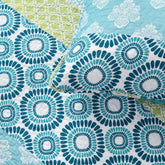 Full/Queen Cotton Blue Green Floral Damask Quilt